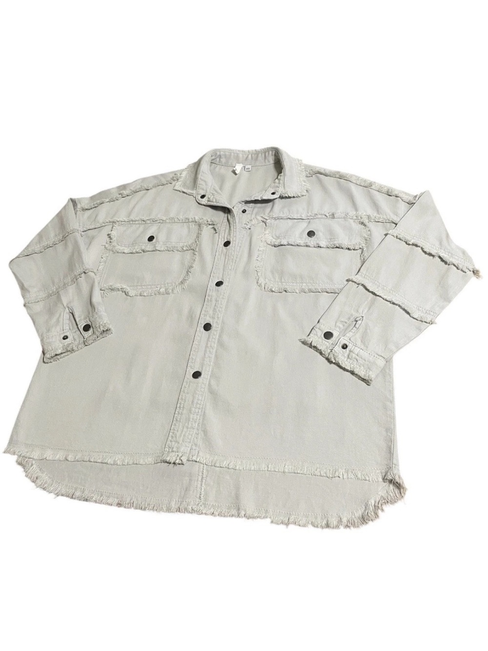 ELAN “Rock & Roll” Gray Distressed Cotton Denim-Like Snap Up Oversized Jacket XS - Picture 3 of 13